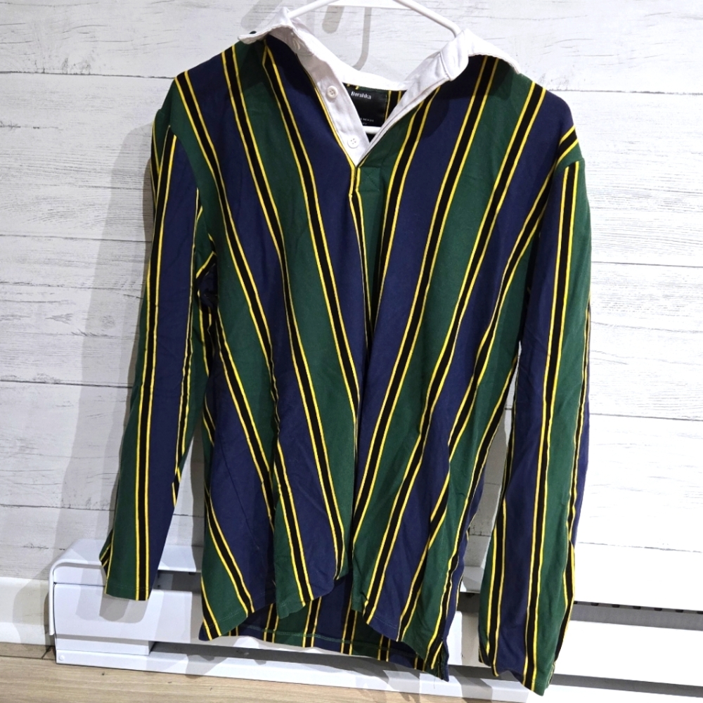 Bershka men's yellow and green shirt size XS
